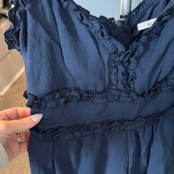 Navy Ruffle-Trim Spaghetti Strap Romper - Picture 3 of 5